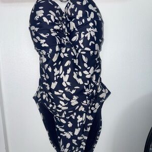 Navy and White Floral Women Swim One Piece